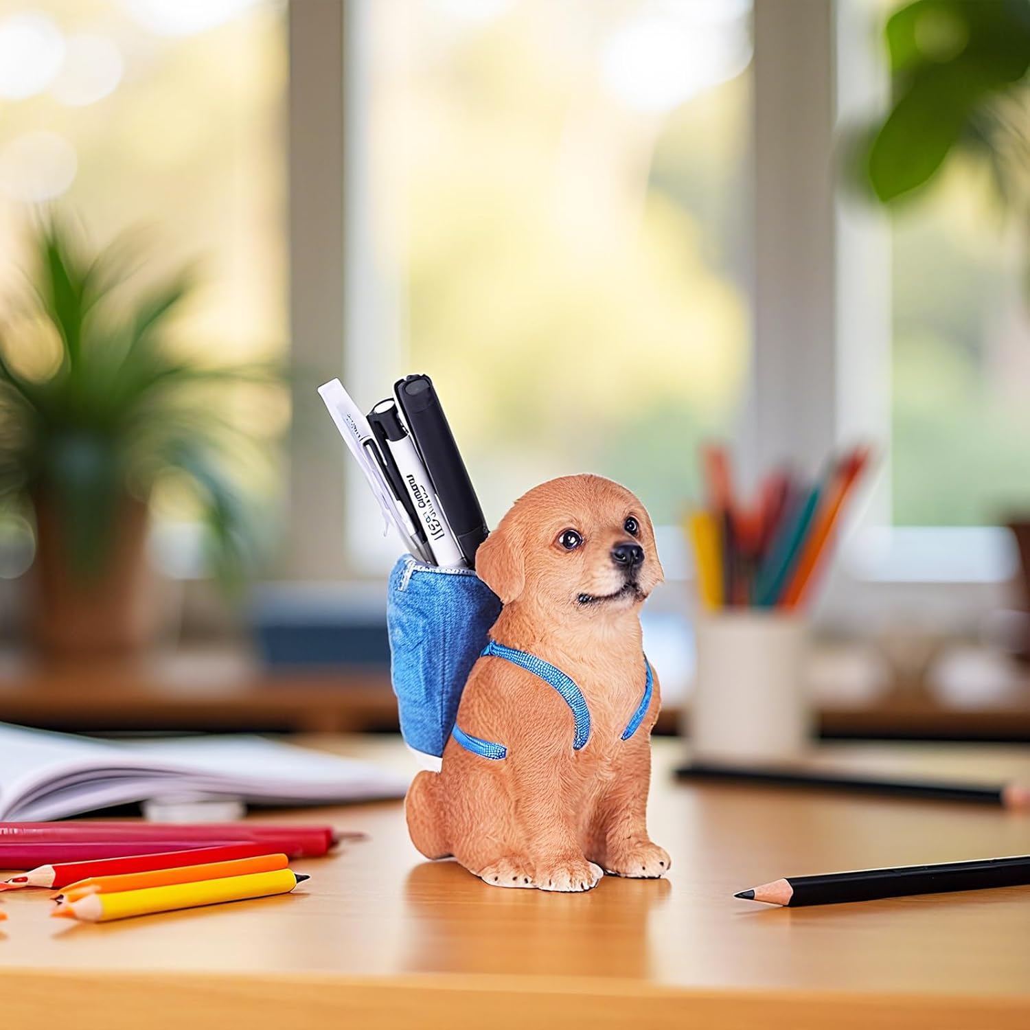 SHENGTIAN Golden Retriever Decor, Figurine & Statue, Dog Pen Holder, Puppy Pencil Holder, Pen Holder for Desk, Desk Accessories, Gifts for Golden Retriever Lovers, Cute Novelty Animal Pen Organizer