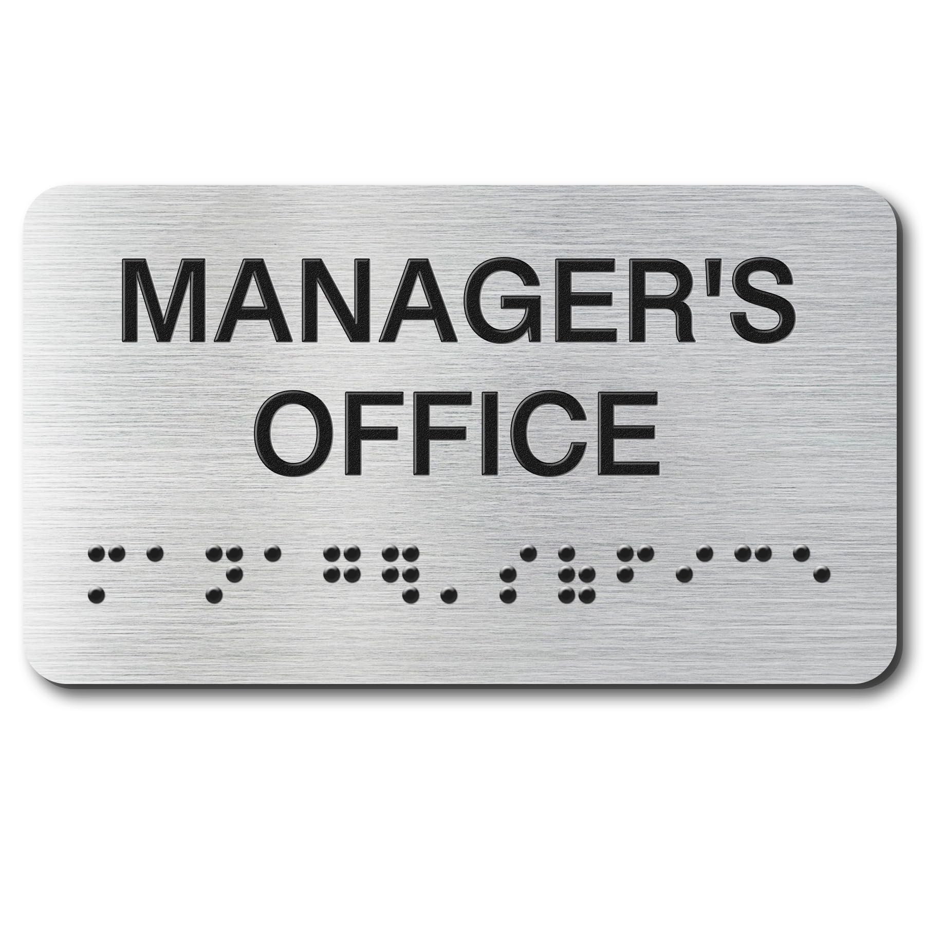 Manager's Office Signs with Raised Text & Grade 2 Braille, Brushed Aluminum/Silver Finish Easy Install with Double-Sided Tape, ADA Compliant Office