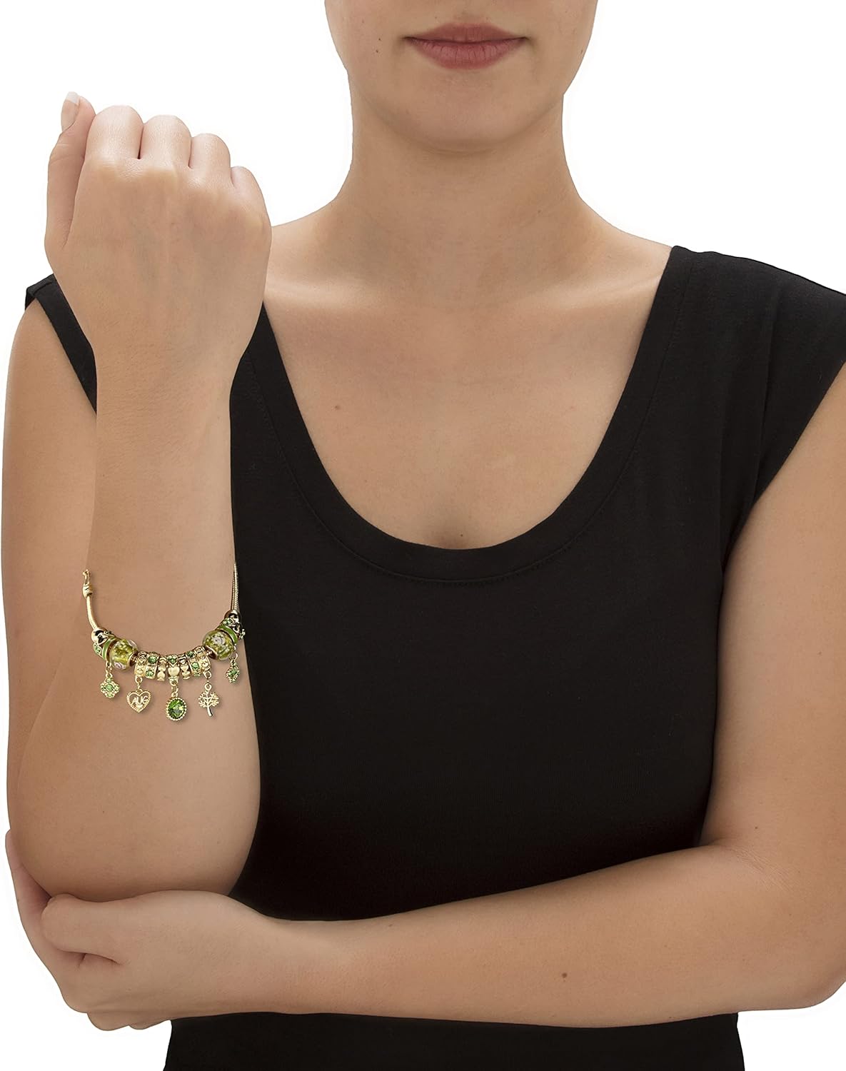 PalmBeach Goldtone Antiqued Crystal Charm Birthstone Bracelet (13mm), 8 inch Adjustable Month 8