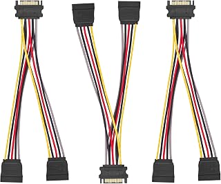 2 Way SATA Power Splitter Cable 8 Inches, 3-Pack, 15 Pin SATA Power Y-Splitter Cable, Power Supply for Serial ATA HDD, SSD, Optical Drives, DVD Burners, and PCI Cards