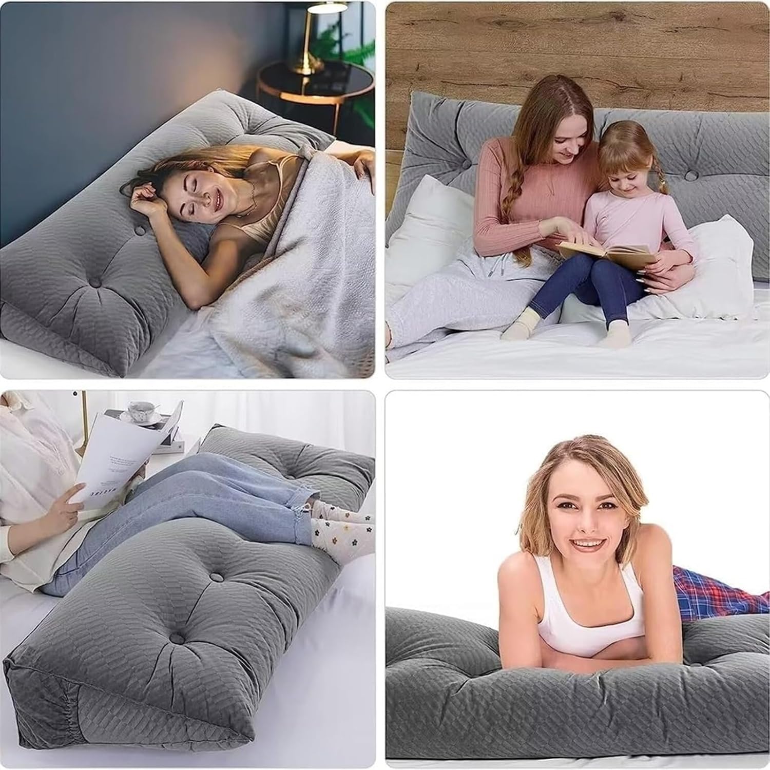 Button Triangle Headboard Pillow Wedge Pillow Soft Reading Pillow Hollow Double Sunbathing Pillow with Side Pockets (Blue, 60 * 50 * 20cm)(White,60 * 50 * 20cm)