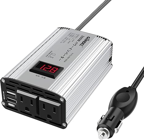 Amazon インバーター 300w 車 修正正弦波 Dc 12vを Ac 100vに変換 周波数55hz ディスプレイつき 2口のusbポート シガーソケット 非常用品 Giandel 車 バイク 車 バイク