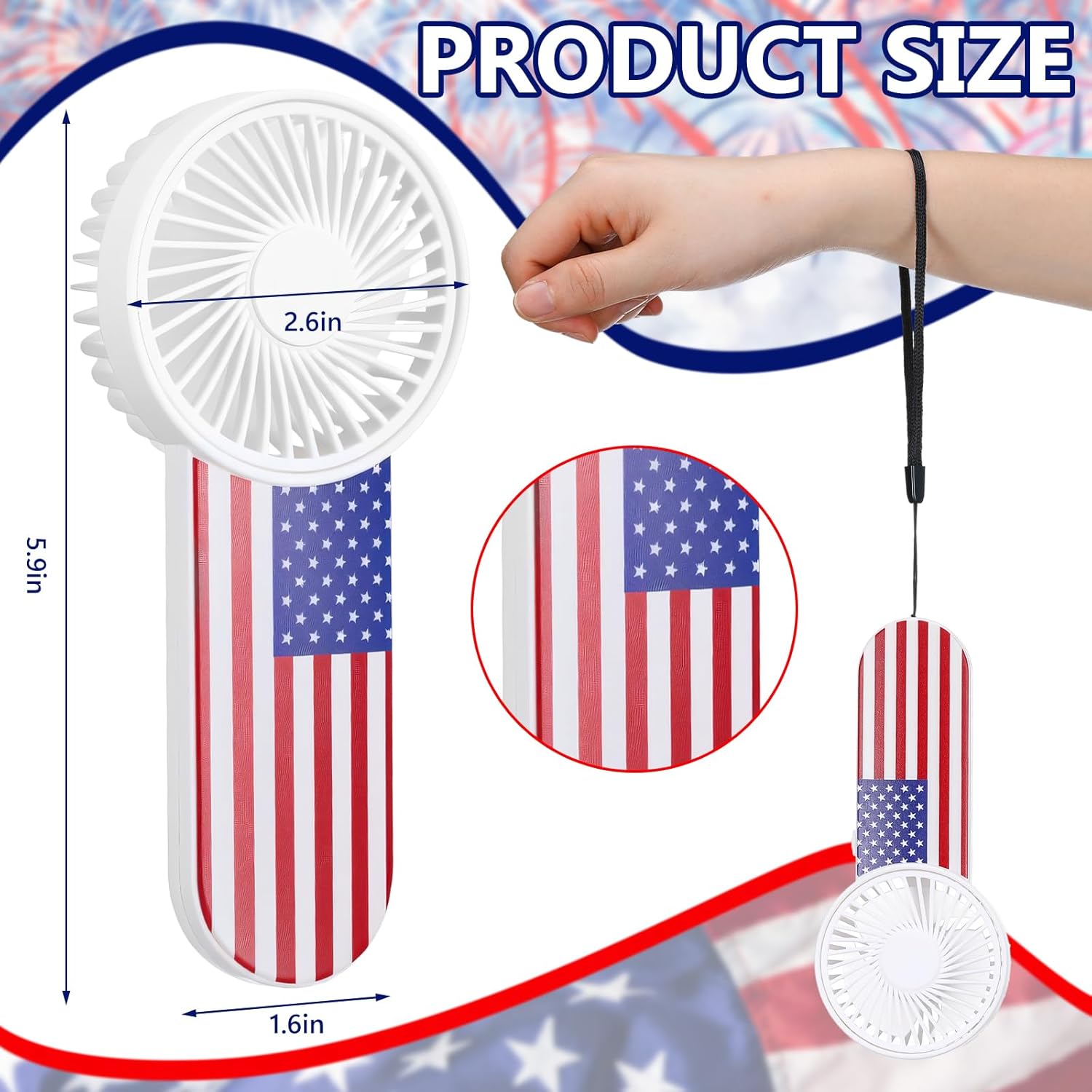 Bucherry 12 Pcs Patriotic Electric Mini Portable Handheld Fans Bulk American Flag 1 Speed Battery Powered Fan Gift 4th of July Party Favors for Summer Independence Day 250th Anniversary