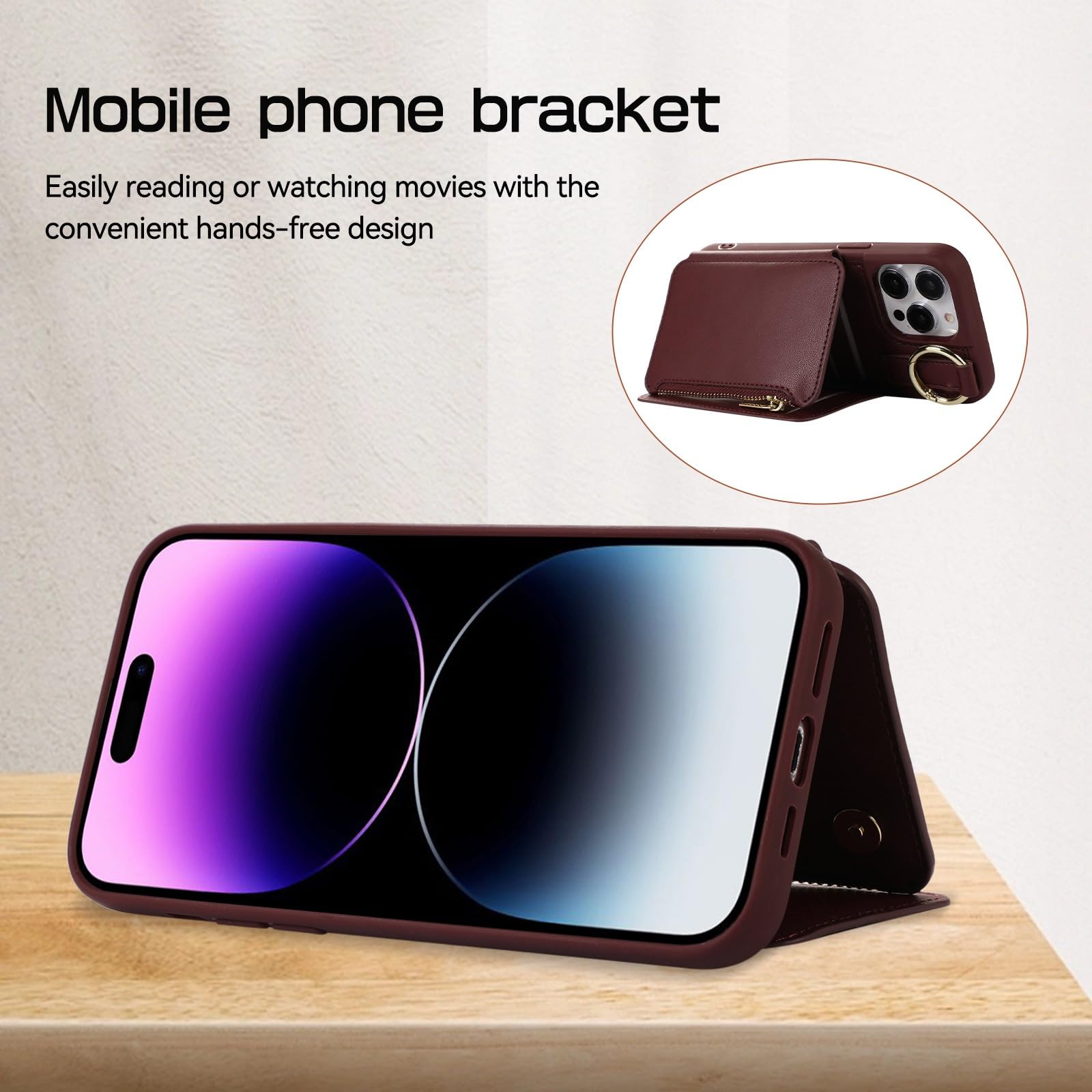 Generico Etui na IPhone16/16Pro/16Pro Max, wbudowany uchwyt na karty skórzany portfel ochronny na telefon komórkowy z klapką, odporny na wstrząsy futerał (fioletowy, 16)
