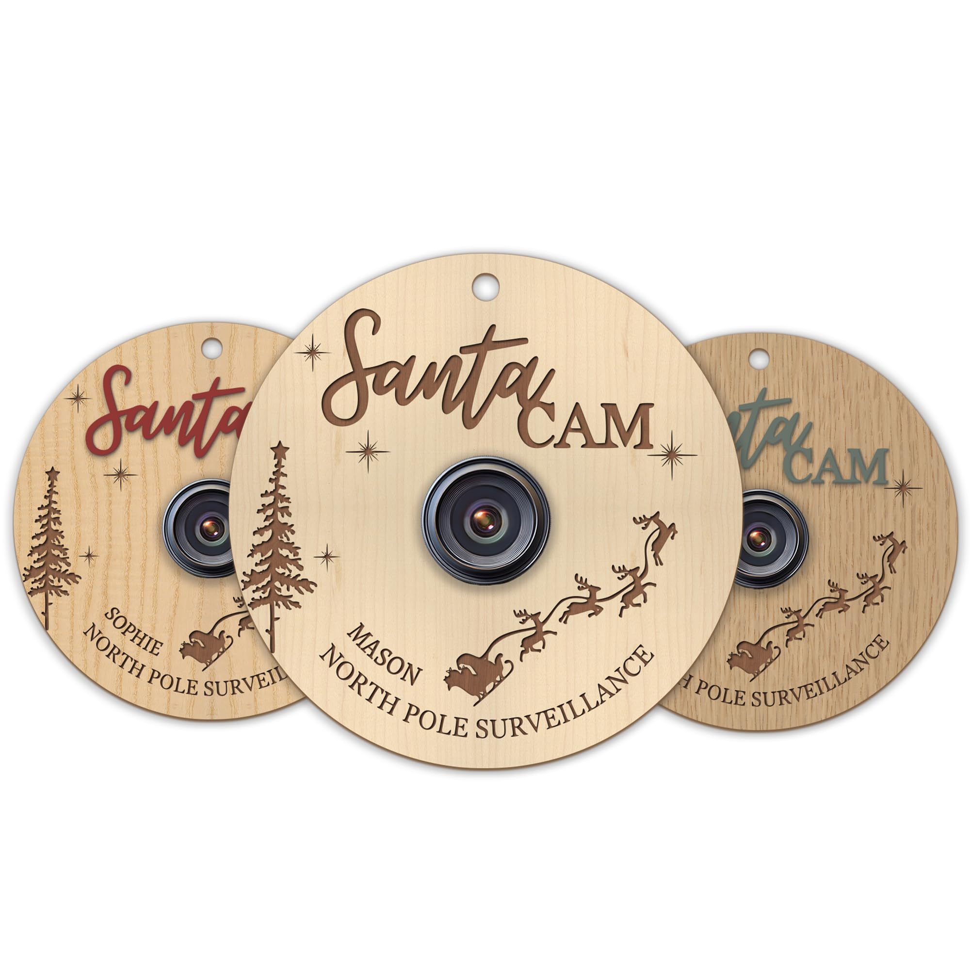 Print Maniacs Personalised Santa Cam North Pole Surveillance Wooden Christmas Decoration Keepsake Magic Father Christmas Elf Christmas Tree