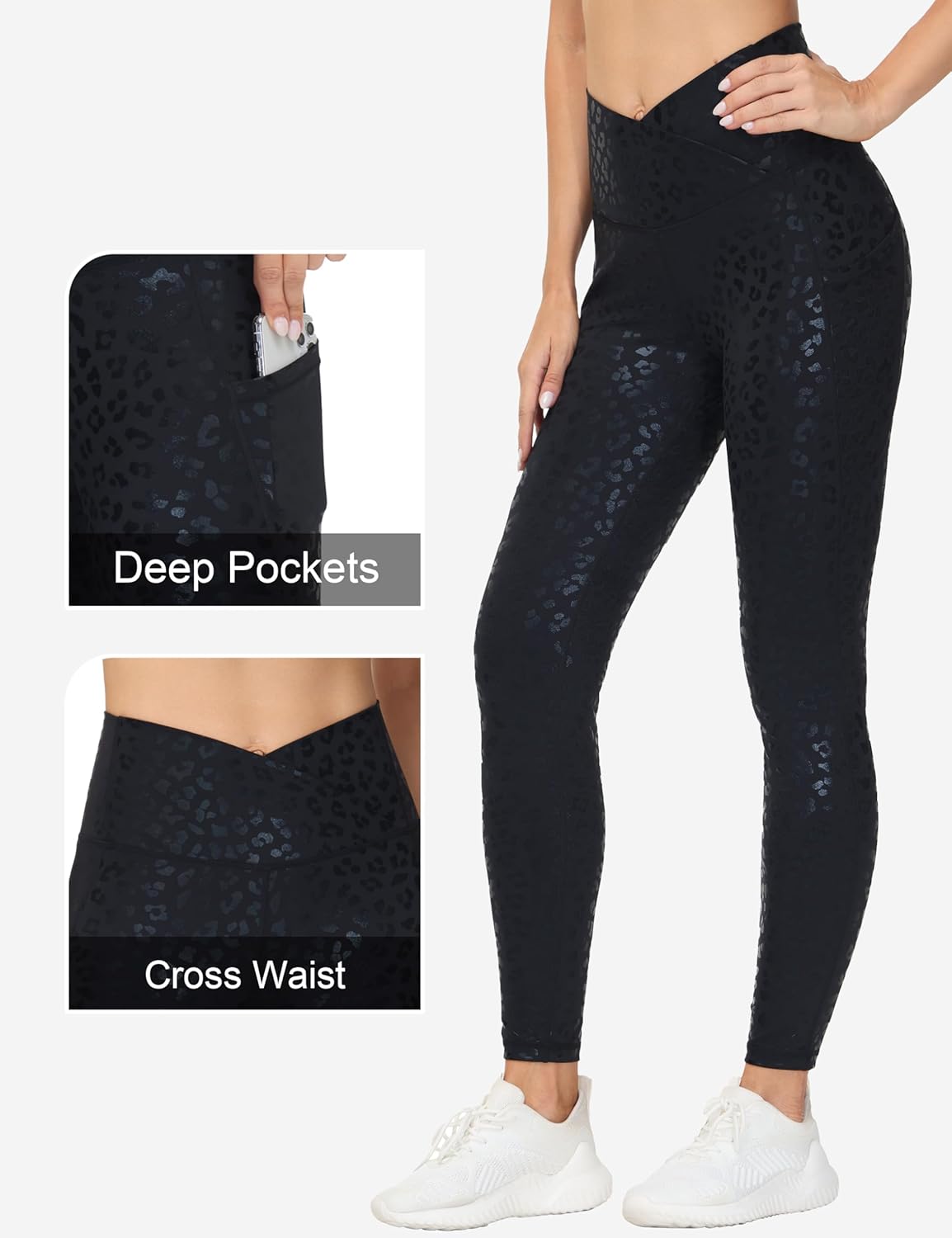 THE GYM PEOPLE Women's Cross Waist Workout Leggings Tummy Control High Waisted Athletic Yoga Pants with Pockets - Image 4