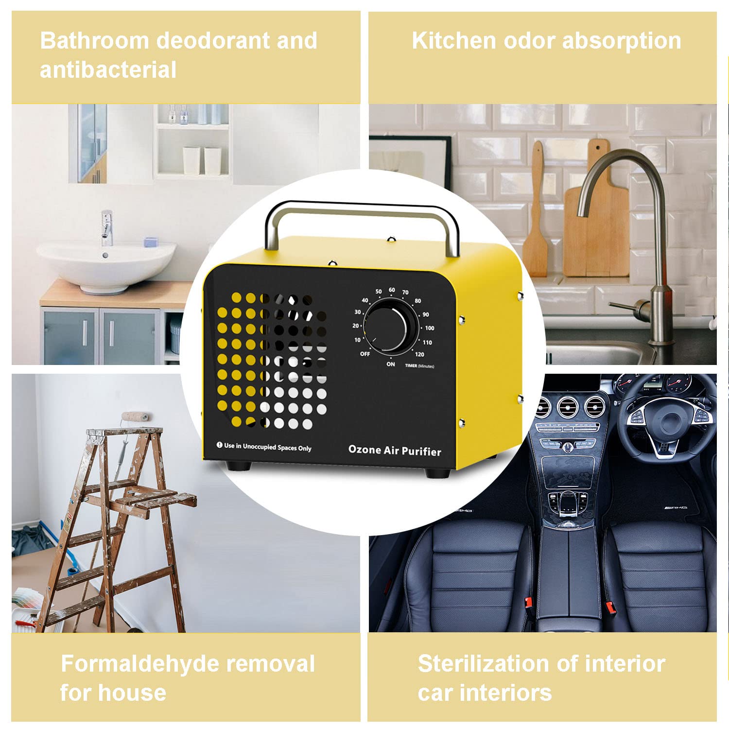 Generator ozonu 5000 mg/h Domowe jonizatory powietrza Ozonator oczyszczacz powietrza O3 Dezodoryzator do pokoju domowego, baru, gospodarstw rolnych, samochodów i zwierząt domowych, biały