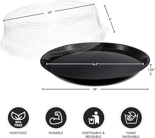 Miniatura 7 de Party Essentials Bandejas negras de plástico duro de 12 pulgadas con tapas de cúpula transparente, juego de 2 bandejas y 2 tapas, transparentenegro
