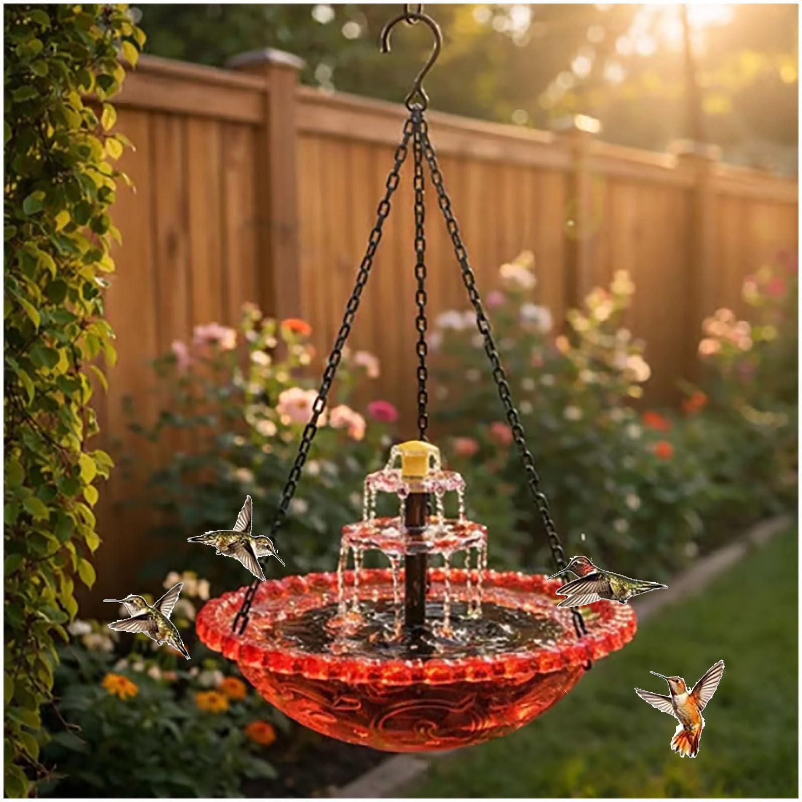 Solar Cascade Hanging Bird Bath Fountain with Glass Bowl, Outdoor Solar Powered Water Feature with Pump for Garden Patio Backyard, Attracts Hummingbirds and Wild Birds Decor (Gray) — view 10