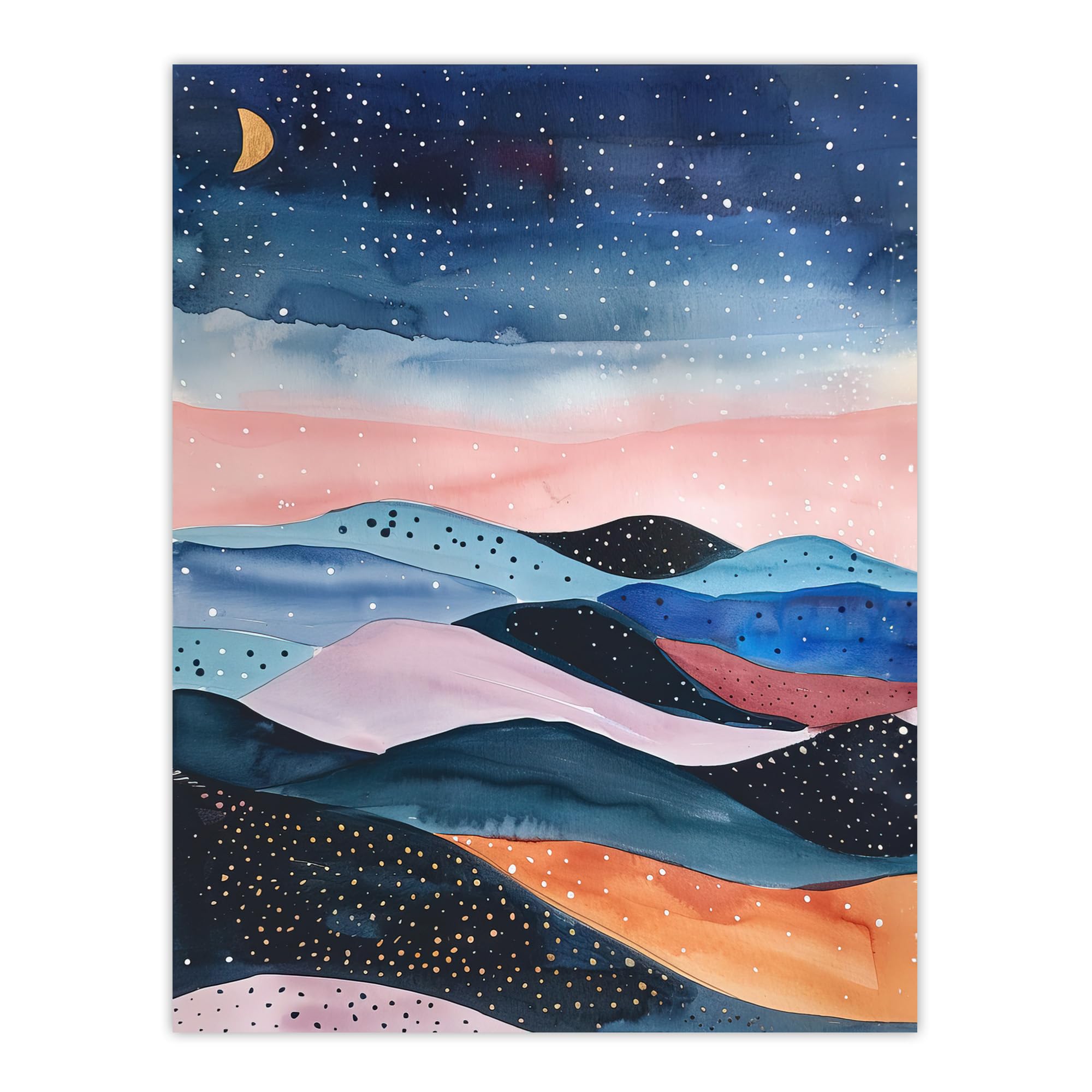 Artery8 Abstract Boho Landscape Starry Night Sky Folk Art Living Room Large Wall Art Poster Print Thick Paper 18X24 Inch