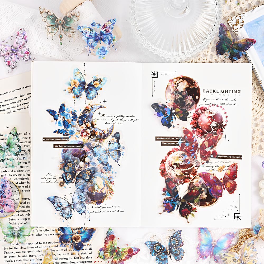 120 Stück Holografische Schmetterling-Aufkleber – Glitzer & Transparent – 6 Themen Für Scrapbooks, Handy & DIY
