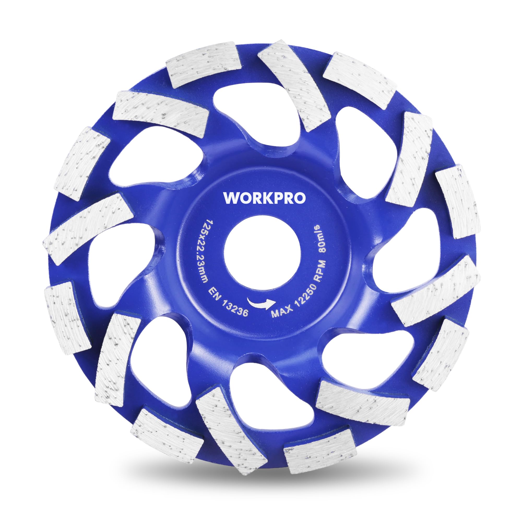 WORKPRO Meule Diamant Béton 125 mm 16 Segments, Disque de Meulage pour Pierre Granit, Épaisseur 6 mm, Faible Vibration, Compatible Meuleuse d’Angle