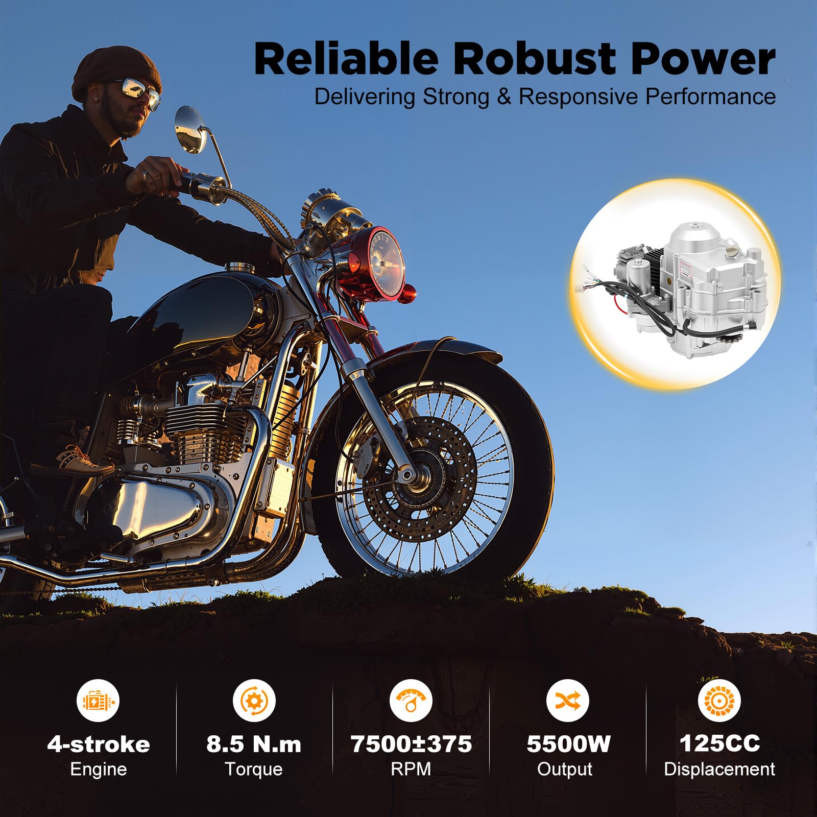 Motor de 125 cc de 4 tiempos, semiautomático, motor ATV, motor de un solo cilindro, refrigerado por aire, arranque eléctrico con cableado + filtro de aire + caja de cadena para pit bike