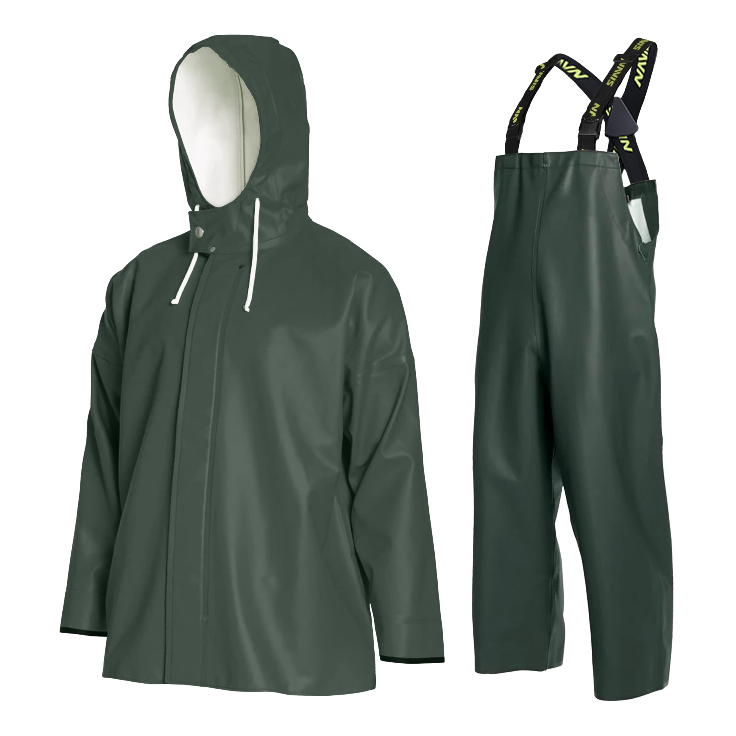 Men's Commercial Fishing Rain Suit: 0.70mm Heavy-Duty Waterproof Jacket & Bib Pants Set, Brigg 44 Industry Grade