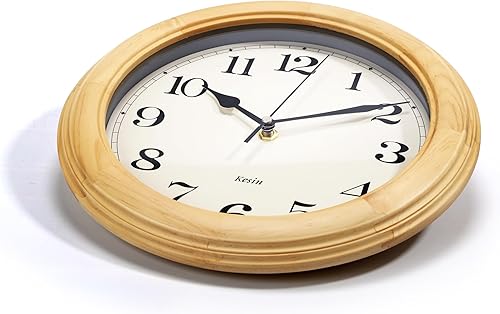 Miniatura 3 de Kesin Reloj de pared analógico de madera, reloj de pared redondo de 11 pulgadas, funciona con pilas, silencioso, sin tictac, números romanos