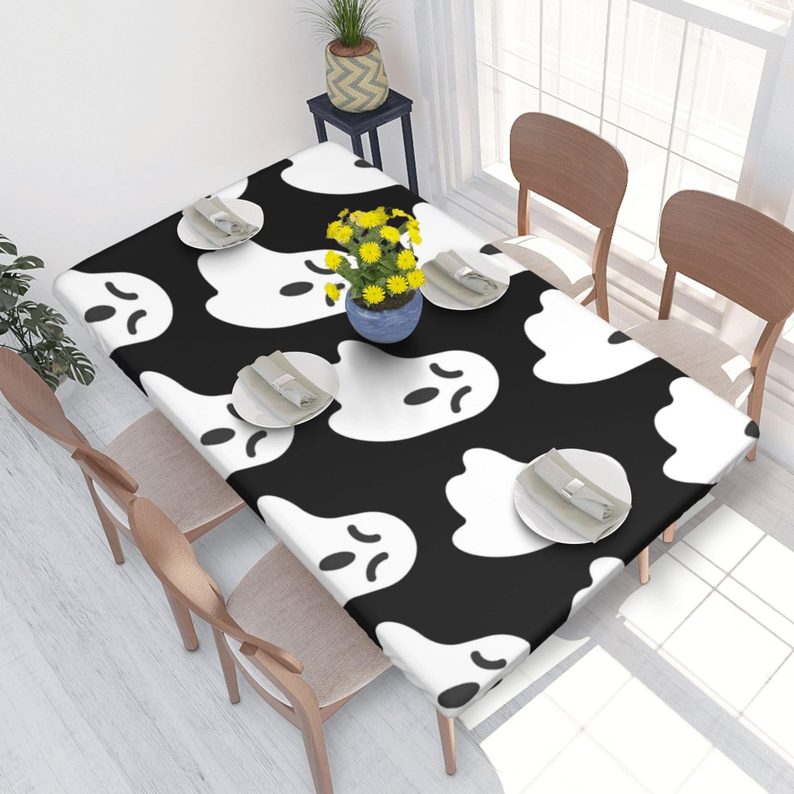 BNVSADC Cute Ghost Halloween Pattern Printed 4FT Tablecloth 122x76 CM Polyester Kitchen Water Resistant Table Cloth Dining Table Decoration Table Covers