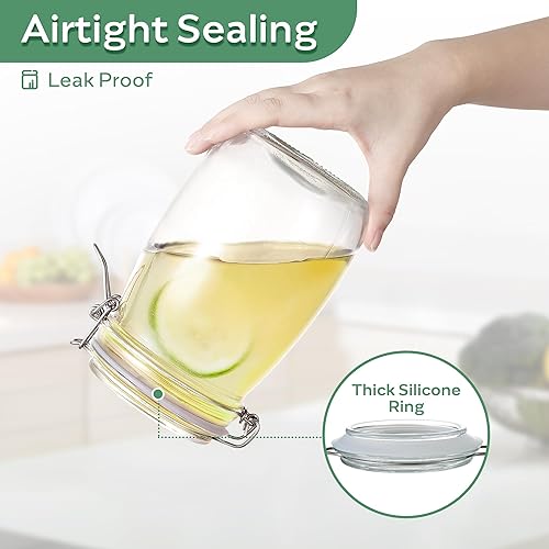 Miniatura 5 de Tarros de vidrio para almacenamiento de alimentos con tapas herméticas de 34 onzas, redondos, paquete de 4 recipientes de almacenamiento de cocina,