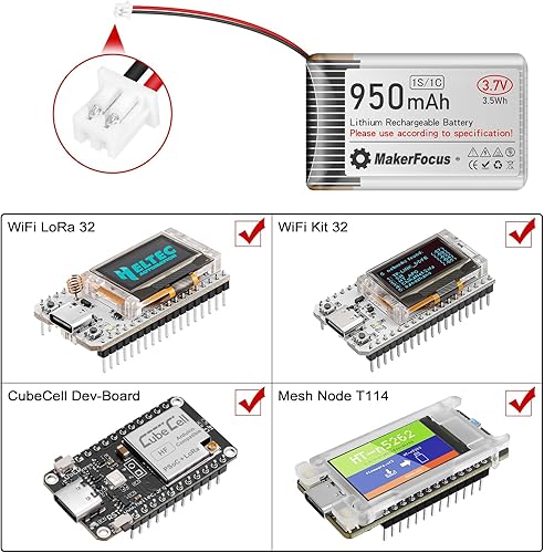 Miniatura 4 de Batería LiPo de 3.7 V 950 mAh 1S 1C Batería recargable de polímero de litio con placa de protección Cinta de goma aislada, enchufe PH1.25 para nodo