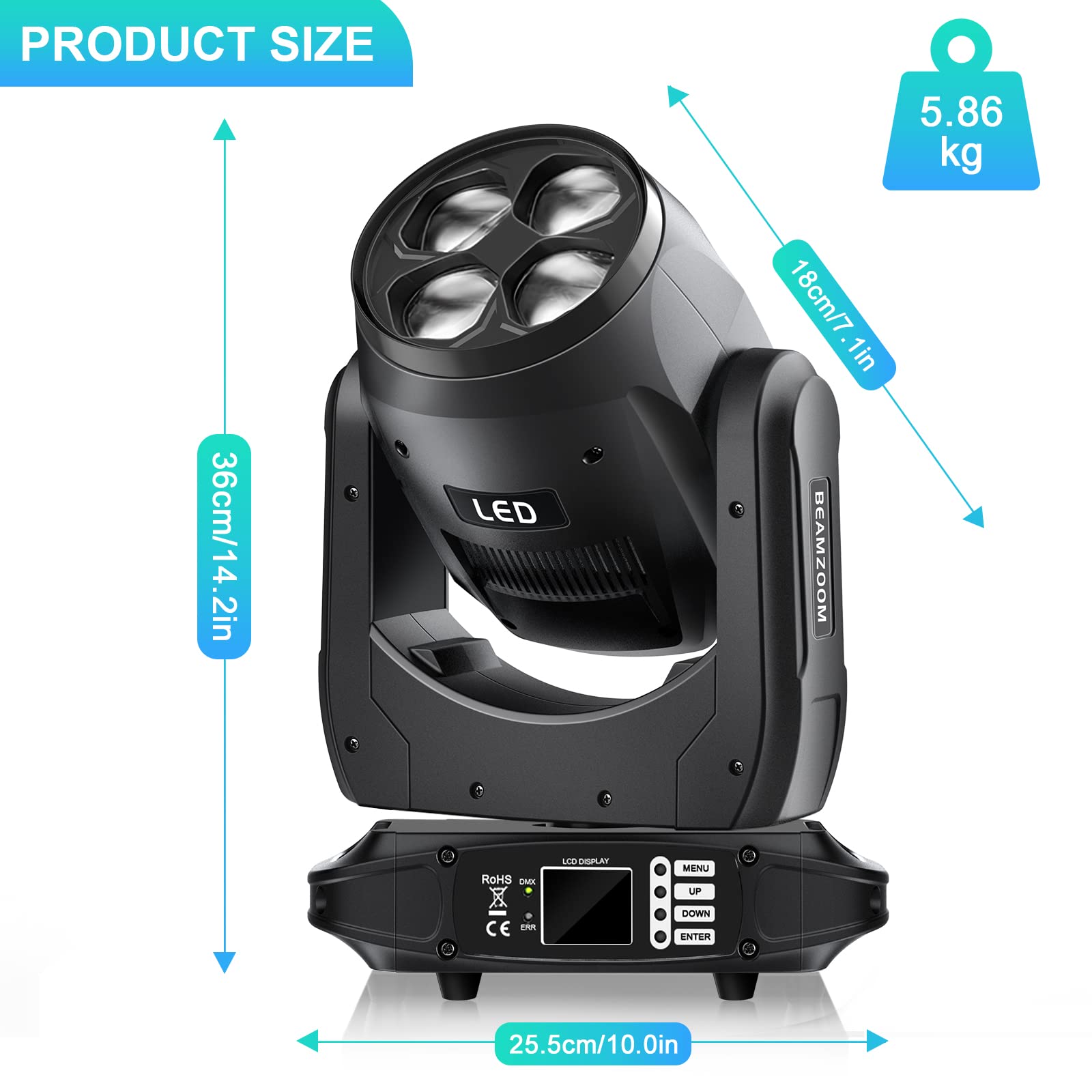 Bee Eyes LED Beam Moving Head Licht 4-in-1 Zoom-Effekt Bühnenlicht RGBW Licht für Event Show DJ Bar Pub Club Hochzeit Disco Party Licht