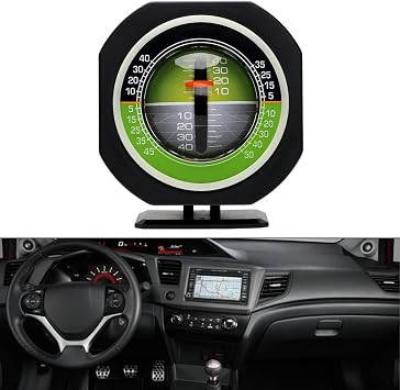 Car Inclinometer and, For Compass with Built-in LED, High-Precision Slope Meter, For Dashboard, Gradient Gauge, For Uphill Downhill Angle Measurement, Black
