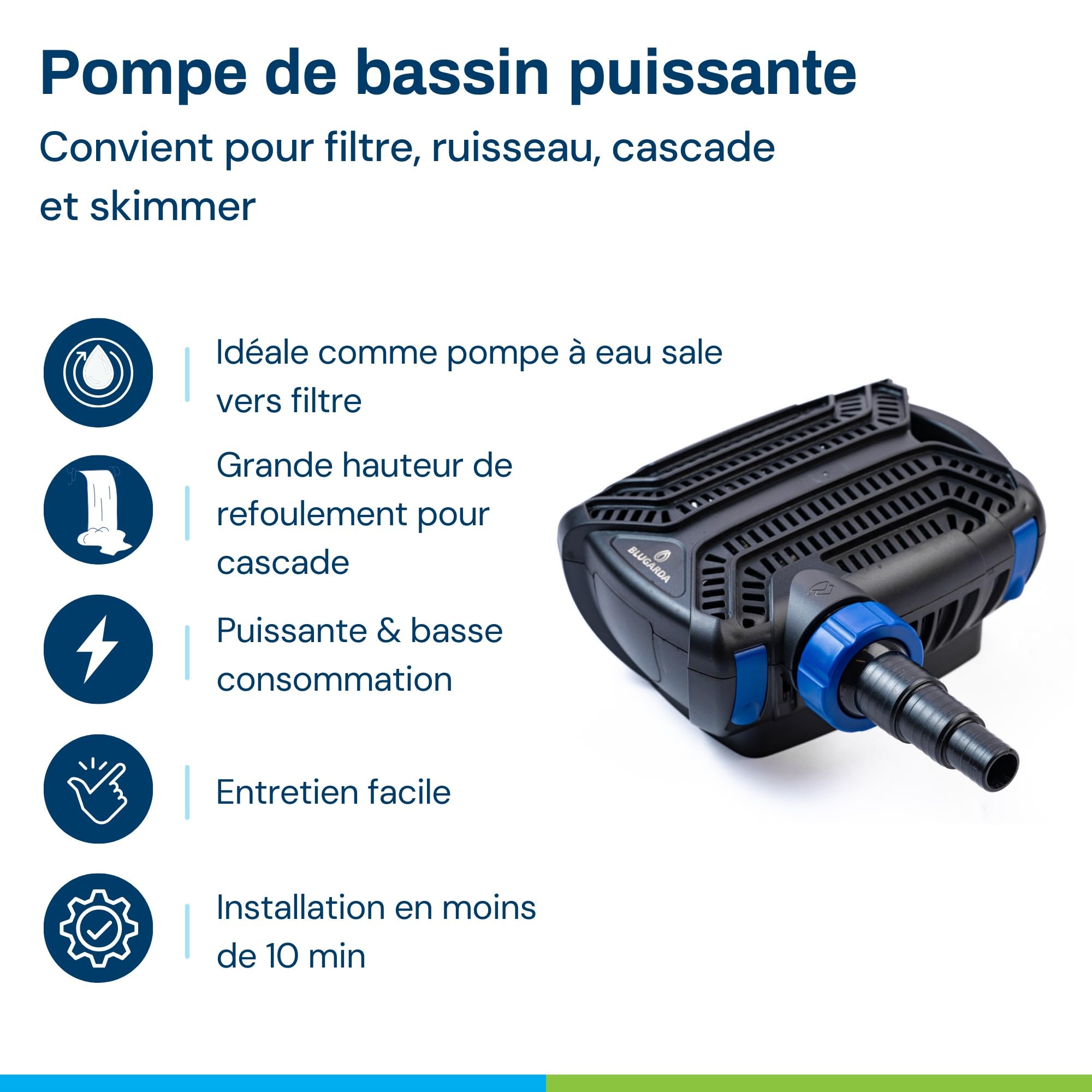 BluFlow 10.000-80 watt - Pompe de bassin ecoenergetique, filtration, Pompe à Eau, Fontaine, Jardin, Carpes Koi, Économie d'Énergie