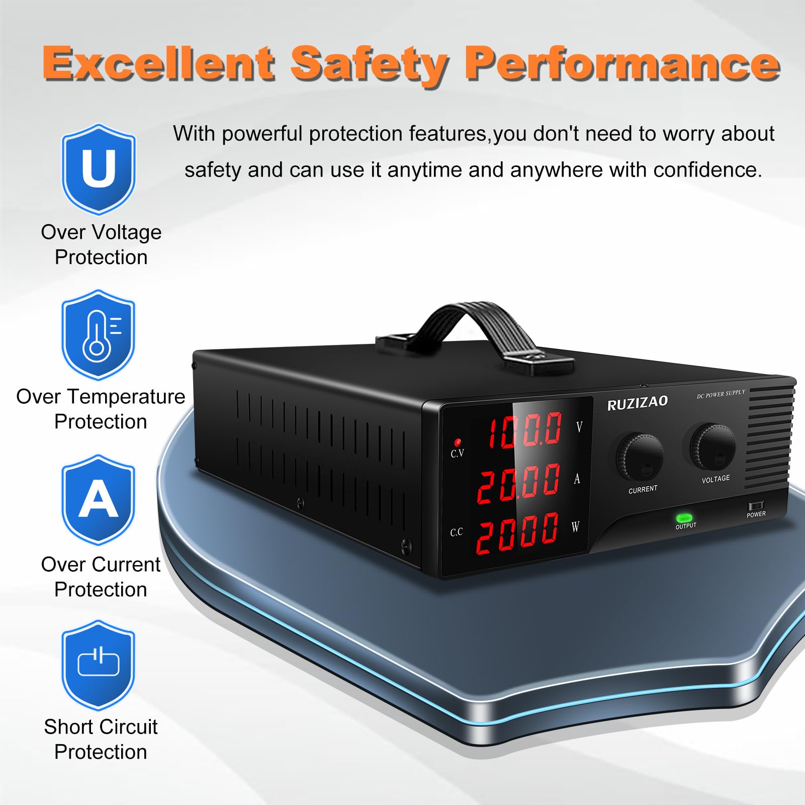 Labornetzteil 100V 20A Labornetzgerät Hochleistungs DC Regelbar Netzgerät Schaltnetzteil 2000W, Labor DC-Stromversorgungen mit Ausgangsschalter Encoderregelung und 4-stelliges LED-Display