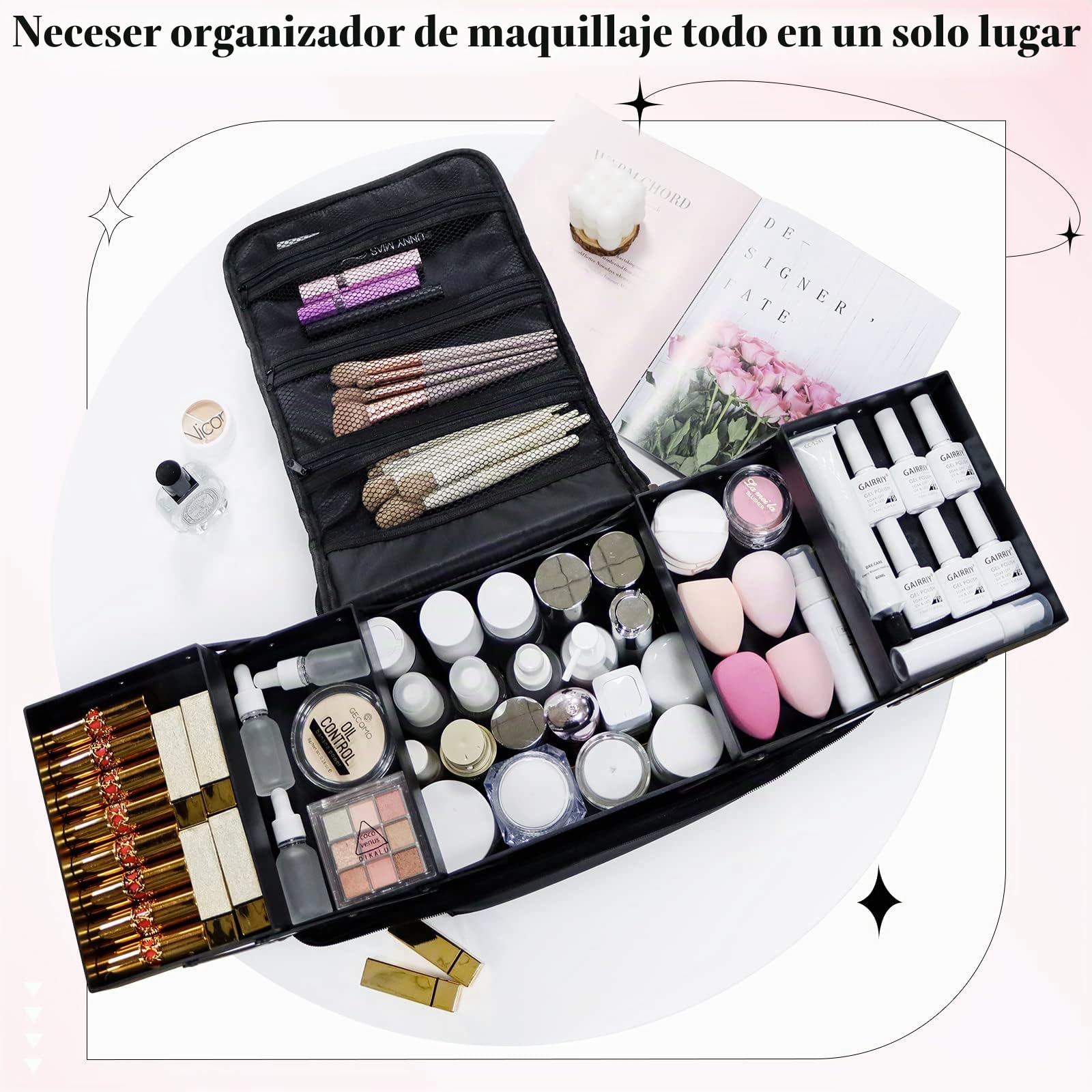 Estuche cosmético Profesional para Maquillaje, Organizador de Bolsas de Almacenamiento cosmético, Maquillaje de Belleza, Color Negro