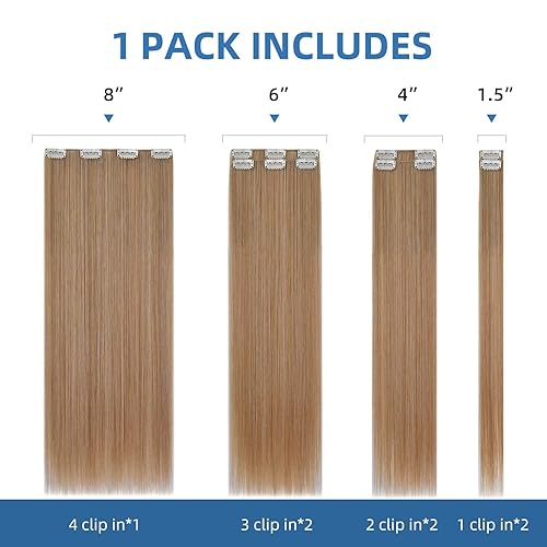 Miniatura 5 de Extensiones rubias, extensiones de cabello con clip para mujer, suaves y naturales, largas, lacias, postizos sintéticos de 22 pulgadas y 5 onzas de