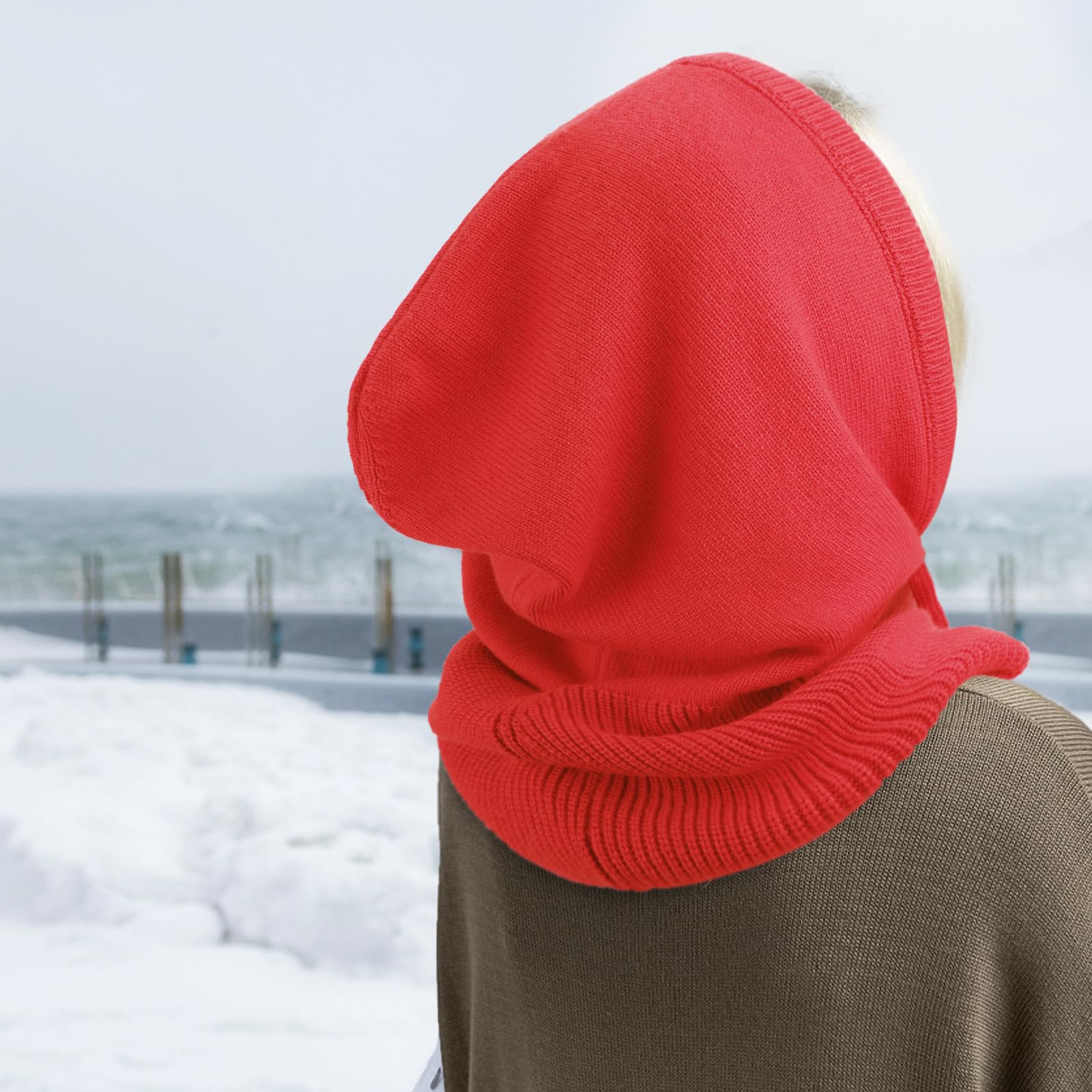 DRESHOW Sombreros de Invierno para Las Mujeres Pasamontañas de Punto Beanie Skull Cap Con Cordón Cálido Sombrero con Capucha Bufanda