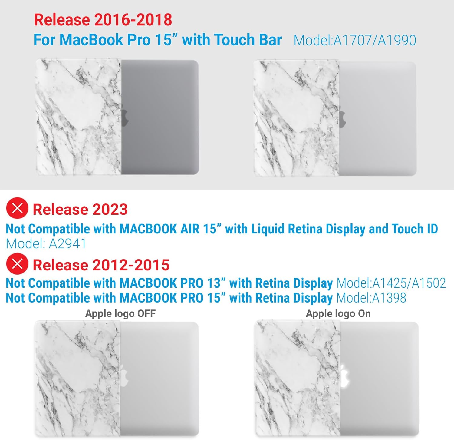 IBENZER Compatible with MacBook Pro 15 Inch Case 2019 2018 2017 2016 A1990 A1707, Hard Shell Case with Keyboard Cover & Type C Adapter for Mac Pro 15 Touch Bar, White Marble, T15-WHMB+1TC