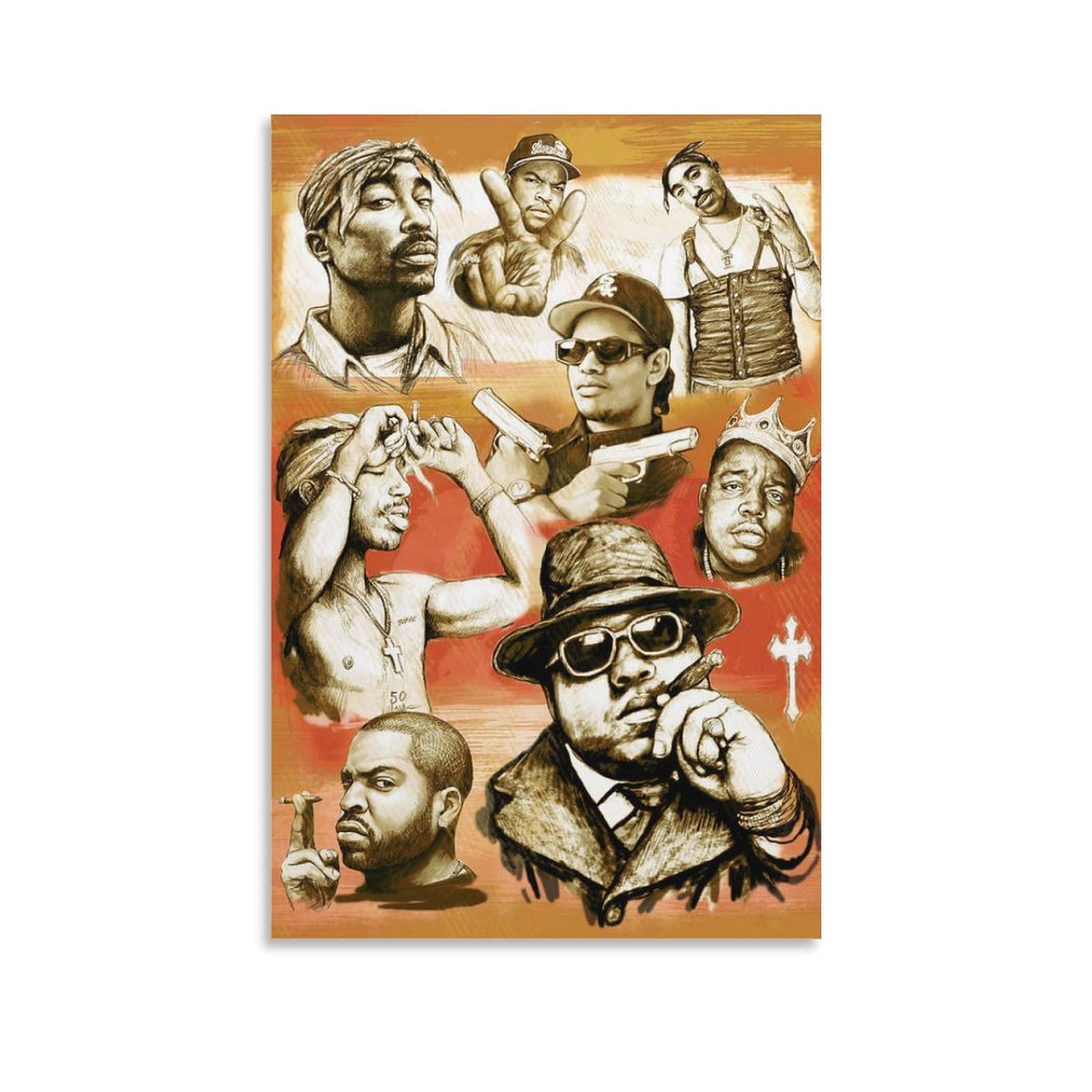 Poster su tela, motivo: cantante rap, hip hop, tutte le stelle, stampa artistica da parete, decorazione per la casa, poster artistico, 60 x 90 cm
