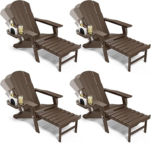 Miniatura 18 de Silla Adirondack ajustable con reposapiés retráctil, juego de 2, silla Adirondack plegable de HDPE con portavasos, silla para fogatas al aire libre