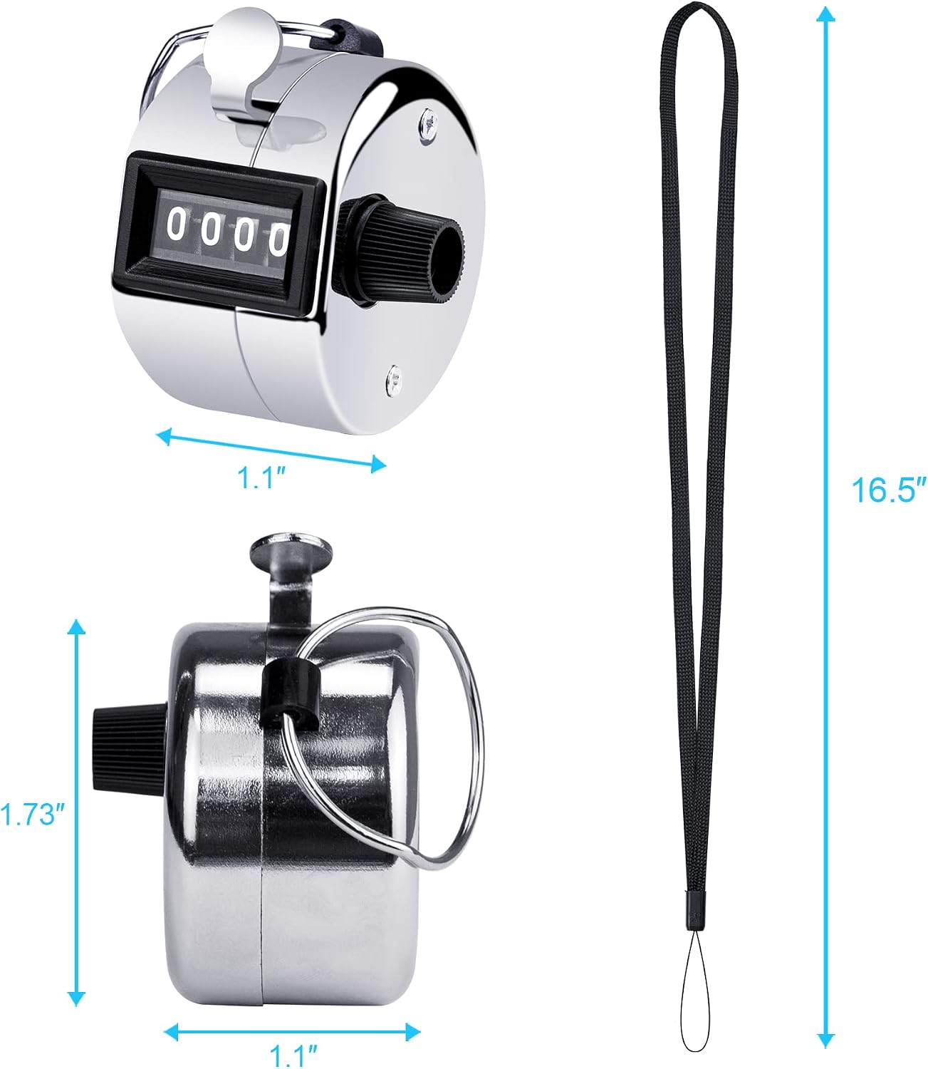 MENOLY 2 Pack Hand Tally Counter, Pitch Counter clicker 4 Digit Display Metal Manual Mechanical Counter Clicker with Finger Ring for Sport Stadium Coach Referees School Event-Silver