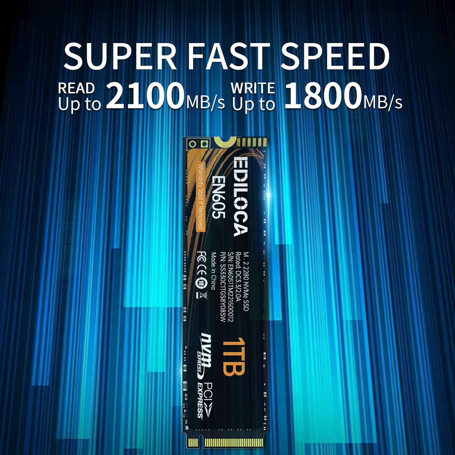 Ediloca EN605 1TB SSD M.2 2280, NVMe1.3 PCIe Gen3 x4 SSD, 3D TLC NAND, Internal Solid State Drives, Read/Write Speed up to 2100/1800 MB/s, Compatible with Laptop & PC Desktop