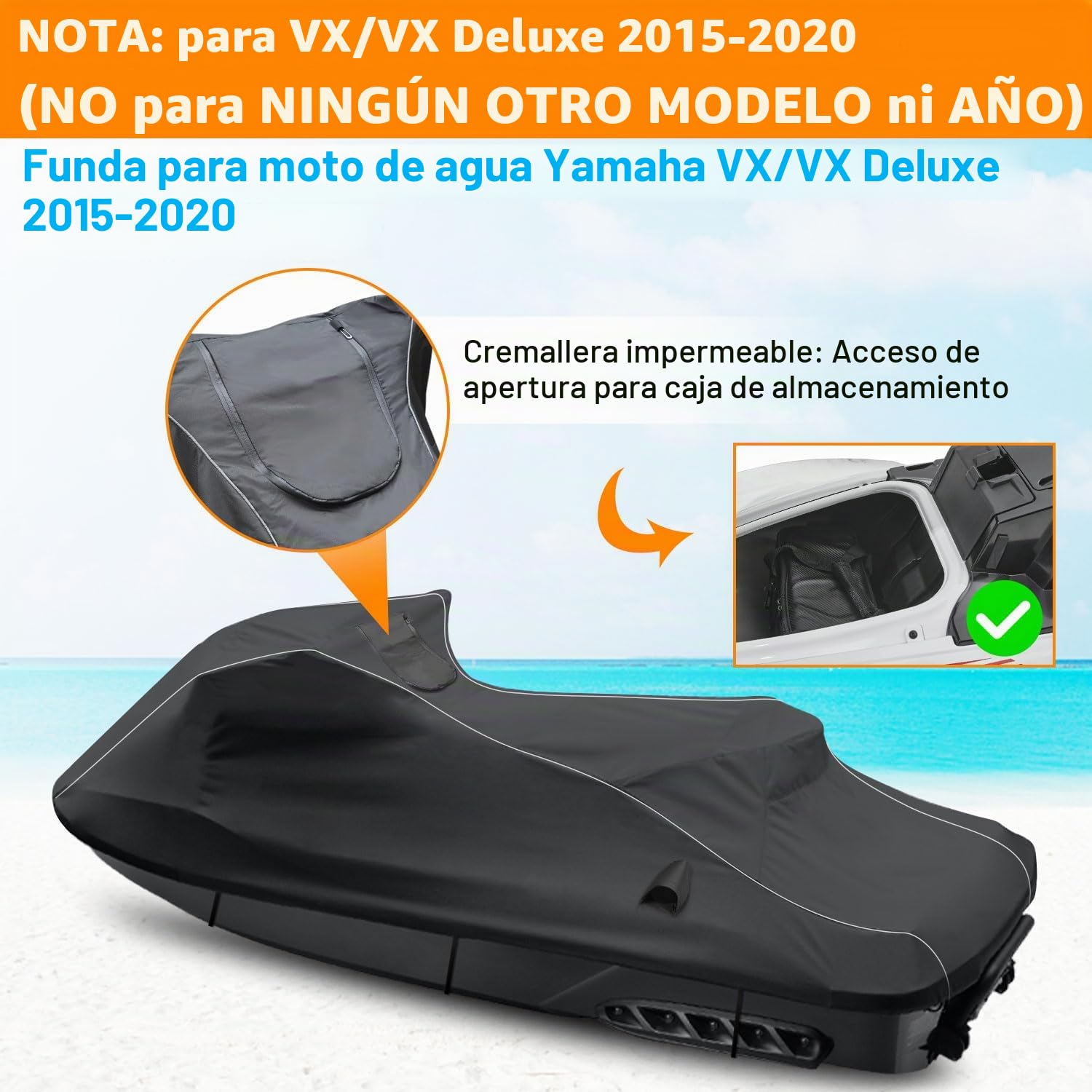 Funda para Remolque de Moto acuática Yamaha VX/VX Deluxe 2015-2020 con Cremallera Impermeable, Oxford 600D, Poliuretano Impermeable, a Prueba de Rayos UV, para Moto acuática Waverunner