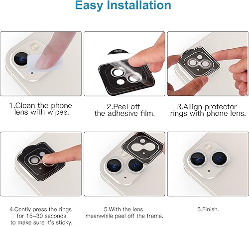 Miniatura 7 de [Plata] Cubierta completa de metal + protector de lente de cámara circular de vidrio templado para iPhone 14/14 Plus, funda de pantalla de lente de