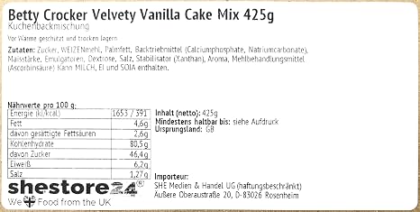 Velvety Vanilla Cake Mix 425g - Imported by Shestore24