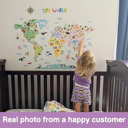 Vista 9 de DECOWALL SG2-1615S - Calcomanías de pared para niños, diseño de mapa del mundo animal, calcomanías de pared extraíbles para niños, guardería