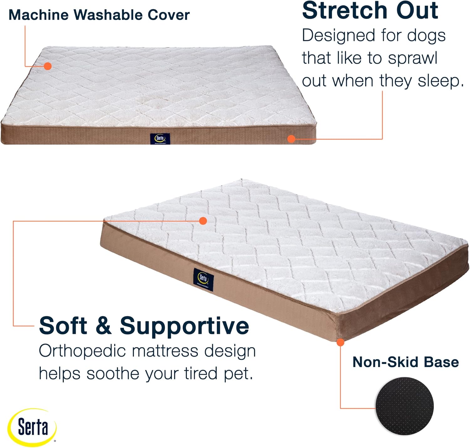 review Serta Orthopedic Quilted Pillow Top Dog Bed for Pets – Desert Sand (X-Large)