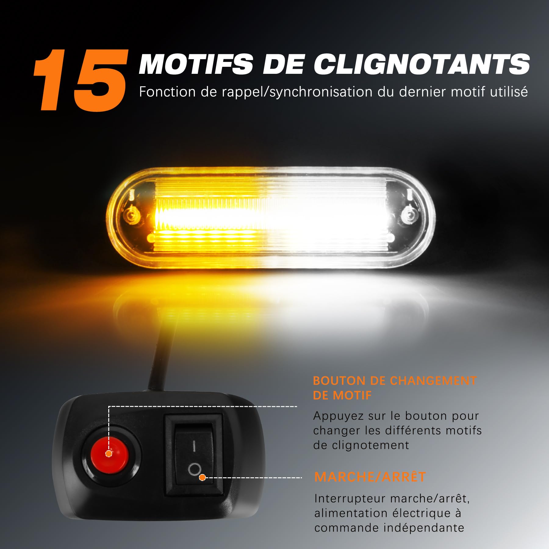 Feux de signalisation avant à LED, lot de 8, 12 V/24 V, clignotants stroboscopiques, étanches IP67, pour camions, quads, SUV, camping-cars et fourgonnettes.