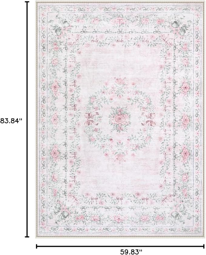 Tapete Floral Rosa Wonnitar 5x7 Lavable Antideslizante para Dormitorio miniatura 2