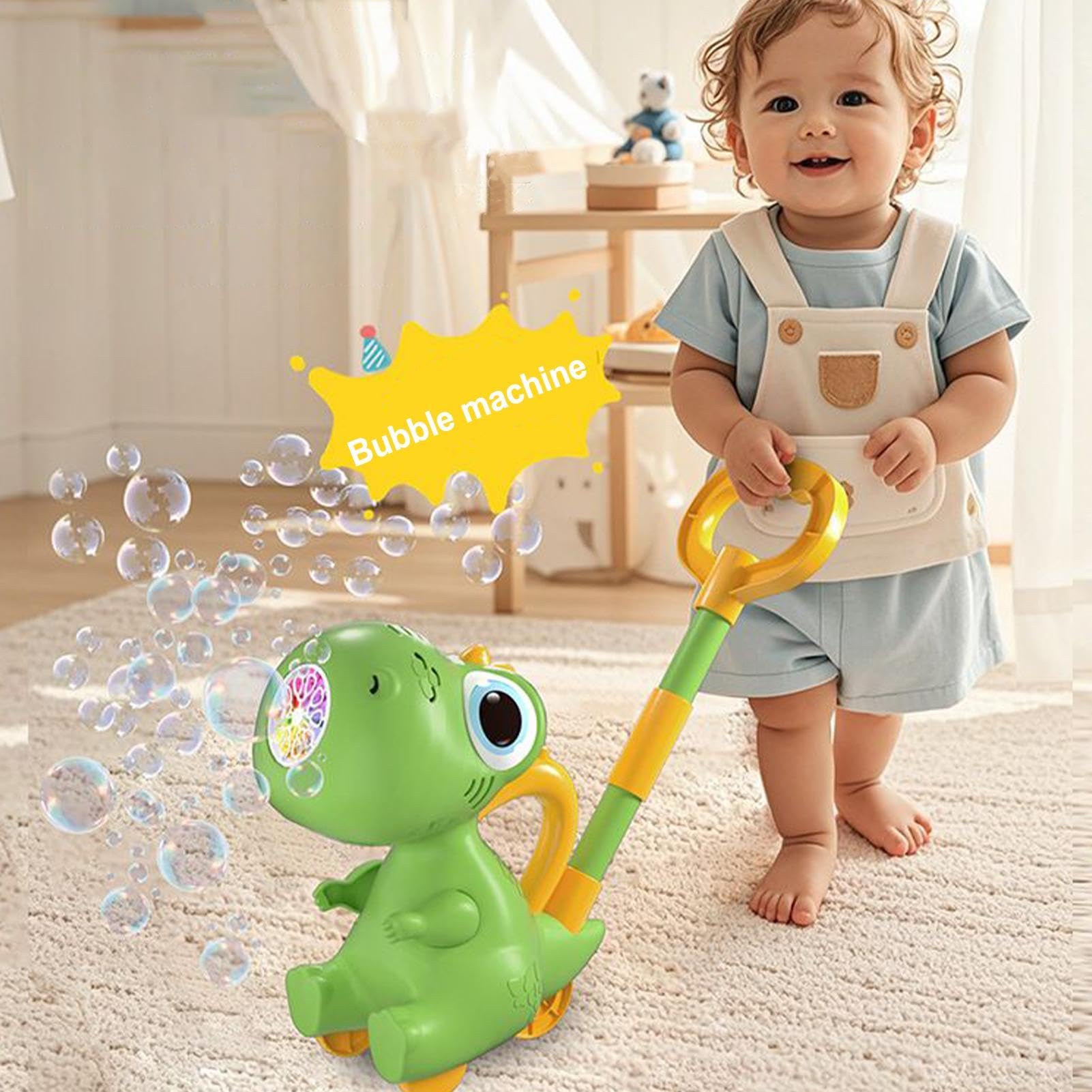 Máquina De Burbujas Dinosaurio Con Luces – Cochecito De Burbujas Recargable Para Niños