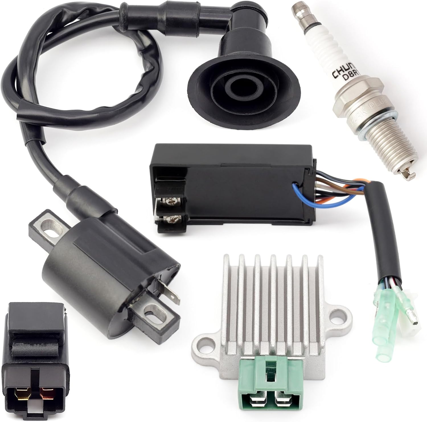 5 Pack Ignition Coil Kit Replacement for Polaris Sportsman 90 2001-2007 with Voltage Regulator Rectifier Starter Relay Solenoid and Spark Plug Replace 0451018 0452187 0452061 0450553 0450555