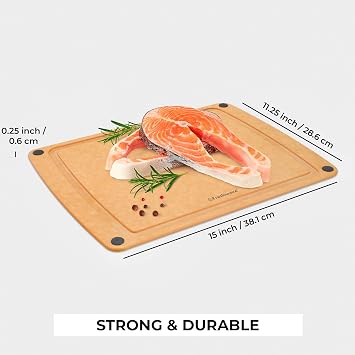 Cutting Board for Kitchen, Wood Cutting Board with Juice Grooves, Dishwasher Safe, Non-Porous, BPA Free, Medium Cutting Boards, 15 x 11.25-inch, Natural Slate