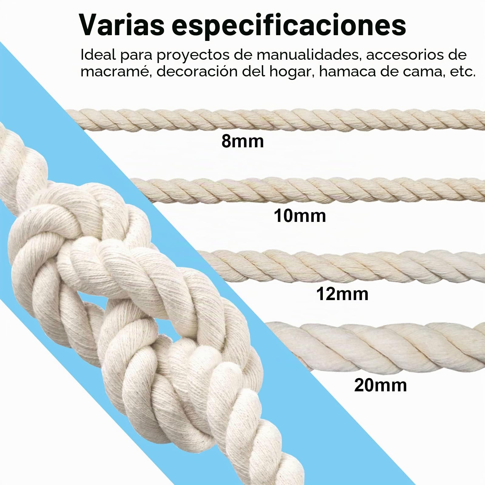 Cordón de algodón, cuerda de hilo de macramé, muchos tamaños, cuerda de algodón para manualidades, regalos (40 mm (5 m)
