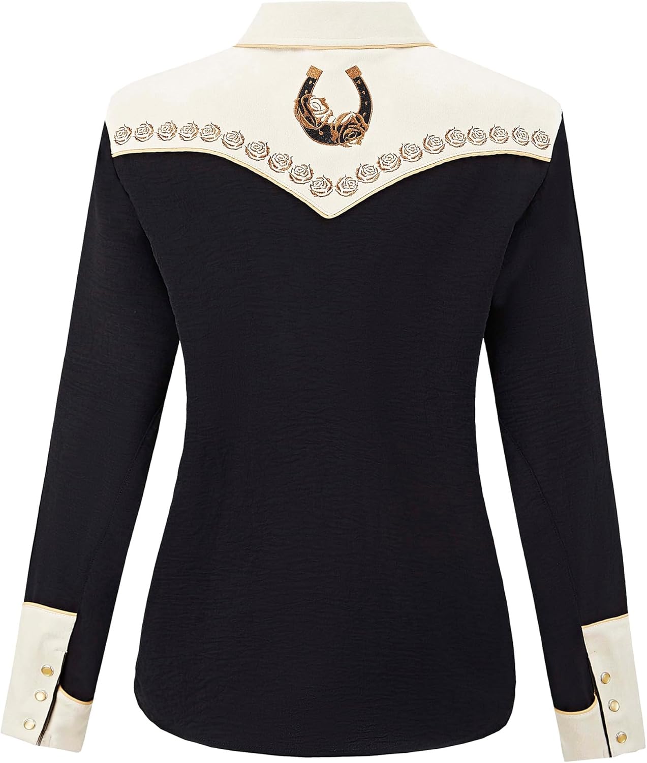 Women's Embroidered Western Cowgirl Snap Button Down Shirt with Stretch Long Sleeve Loose Blouse - Image 4