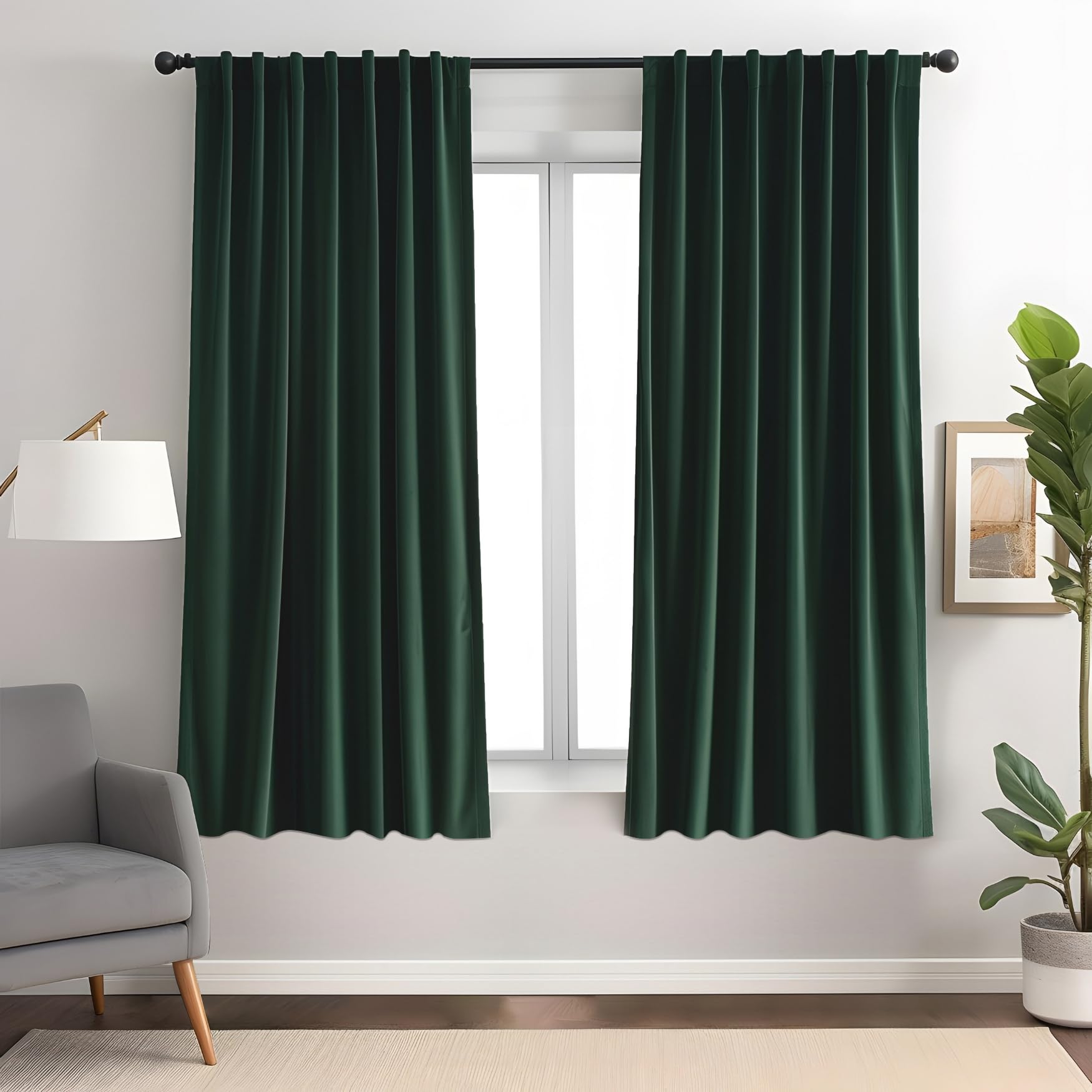 Aljctns Dark Green Velvet Curtains for Living Room 52" W x 63" L Luxury 85% Blackout Velvet Curtains for Bedroom,Thermal Insulated Super Soft Window Drapes Rod Pocket & Back Tab, 2 Panels โ image 1