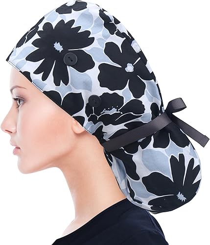 Miniatura 61 de ABAMERICA Gorras quirúrgicas para mujer, gorro de enfermera, soporte funcional para cola de caballo para cabello largo, individual o forrado