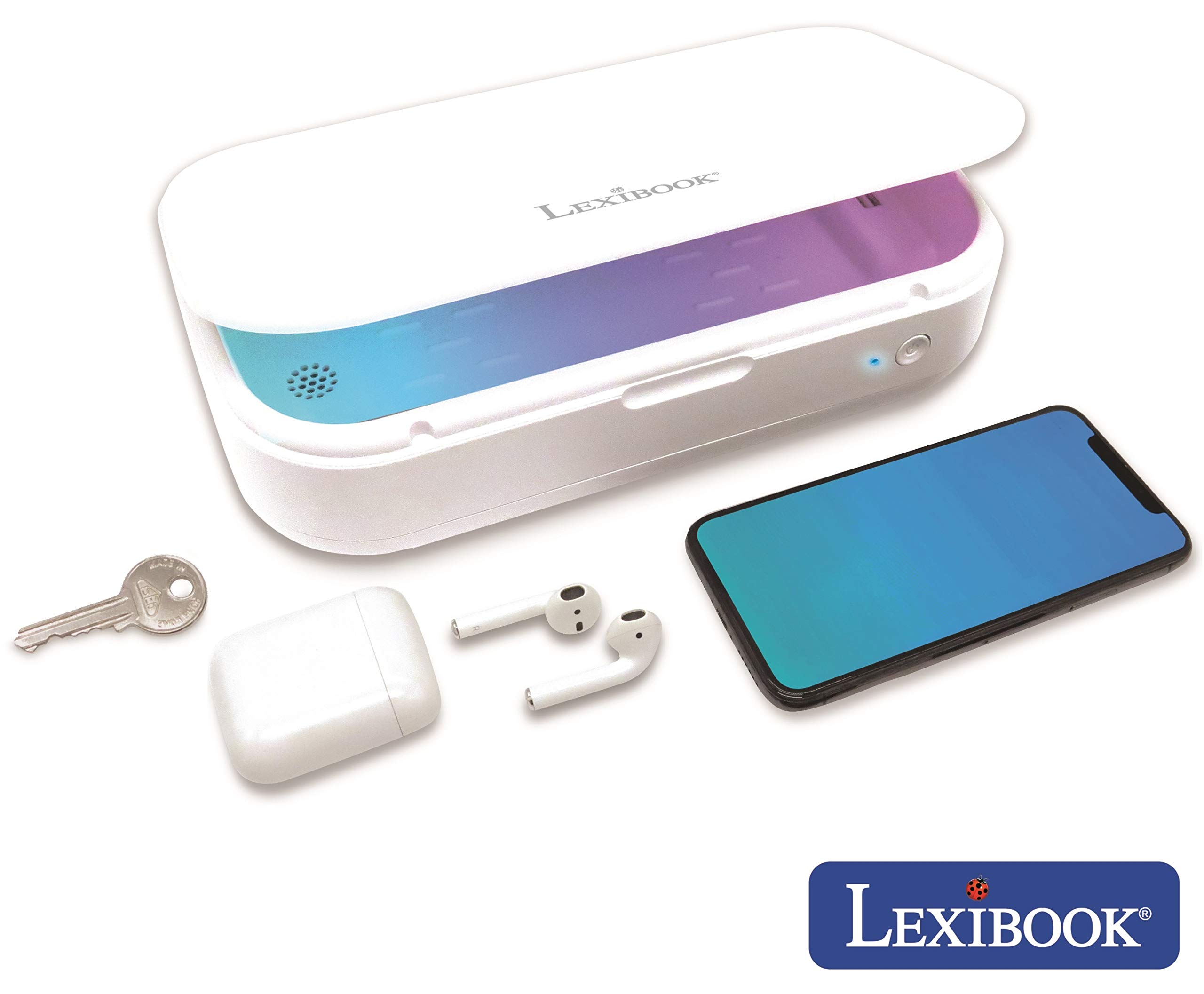 Lexibook LexibookStérilisateur UV - Boîte Stérilisatrice pour Désinfecter Masques, Smartphones, Clés, Écouteurs - Box Lampe UV Stérilisation Rapide 5 Minutes - Aromathérapie - Blanc, UVS100