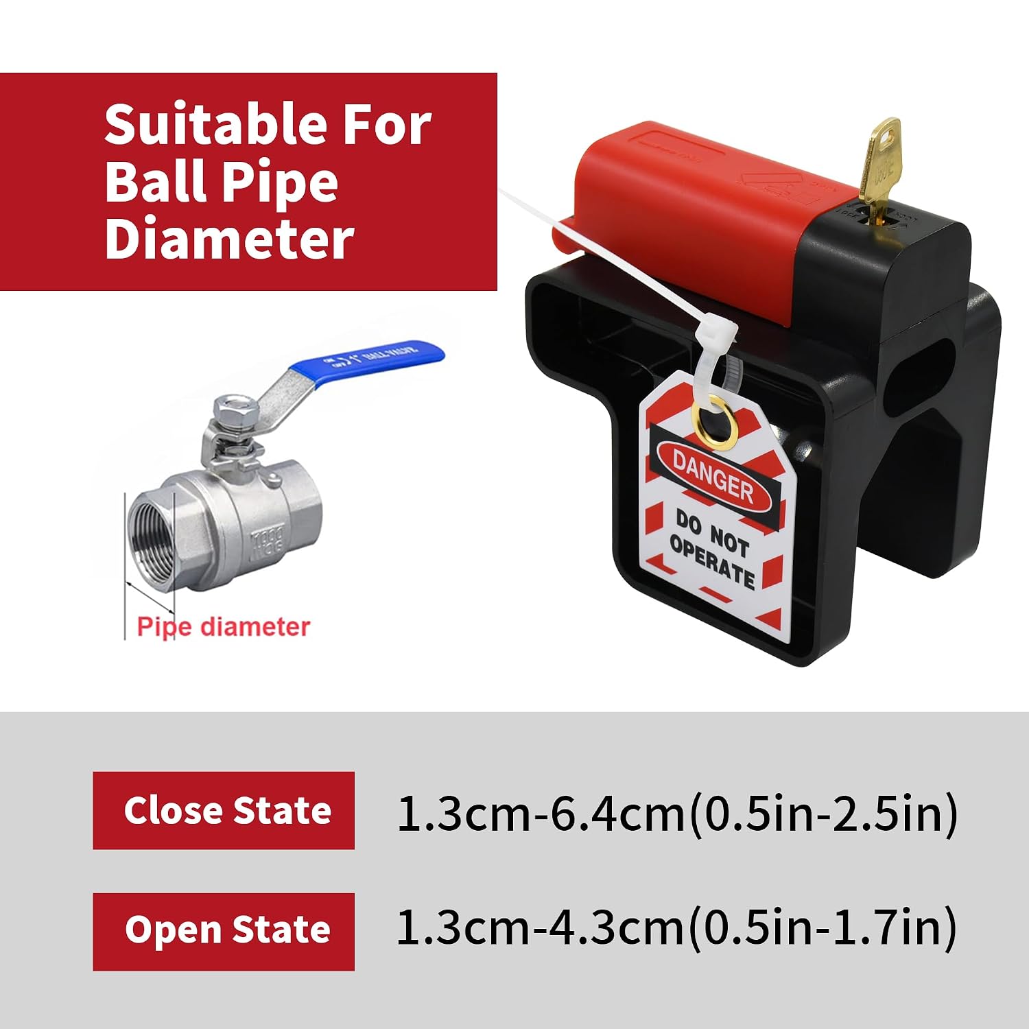 Adjustable Ball Valve Lockout Device,Fits 1/4"-2-1/2" Pipes Valves | Integrated Ball Valve Lock (No Padlock Required),Heavy-Duty Nylon Lock,Weatherproof Outdoor & Industrial Use,OSHA Compliant